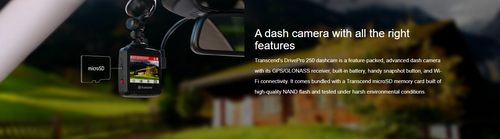 Transcend 32GB DrivePro 250 dashcam, Suction Mount, GPS Transcend 32GB DrivePro 250 dashcam, Suction Mount, GPS